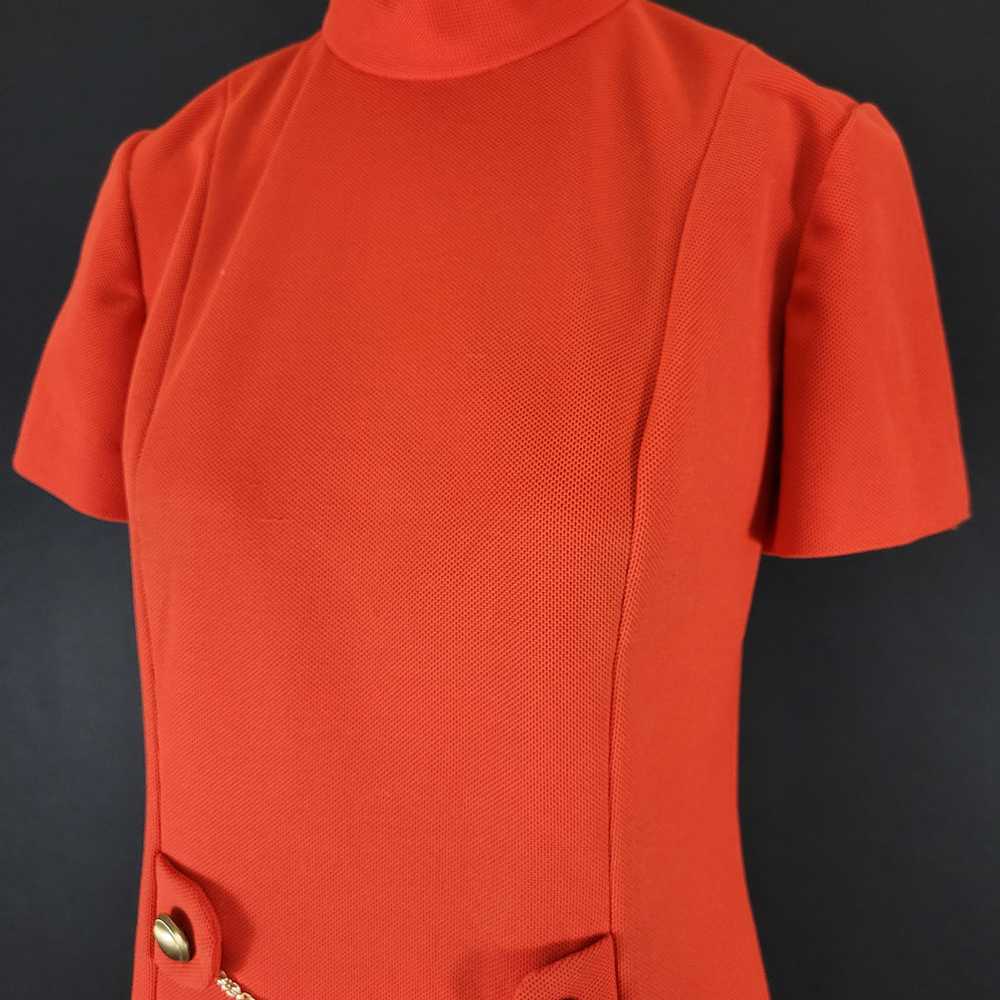 60s Red Mod Mock Neck Shift Dress - image 3