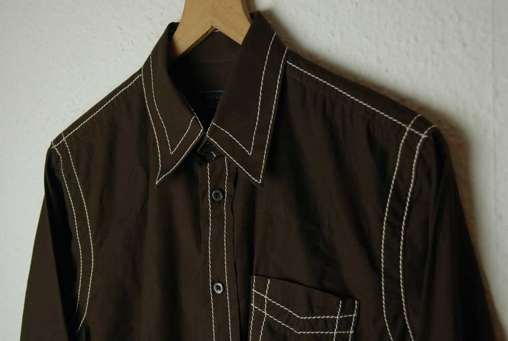 Prada Chocolate brown shirt with white stitches r… - image 3