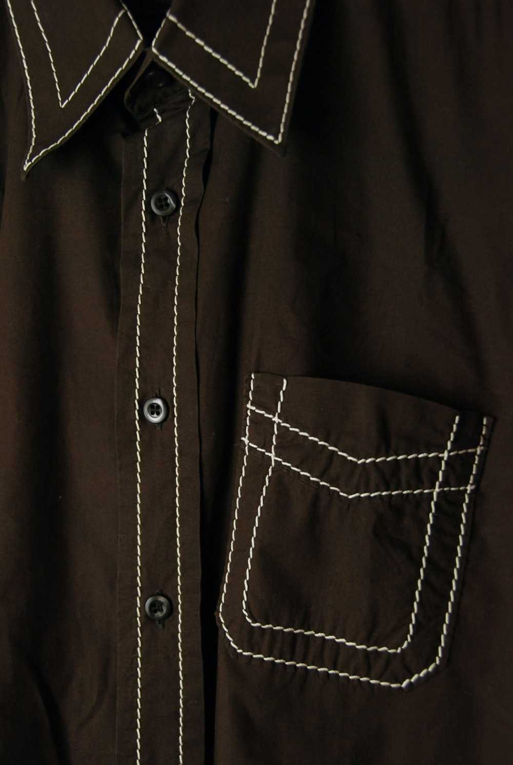 Prada Chocolate brown shirt with white stitches r… - image 4
