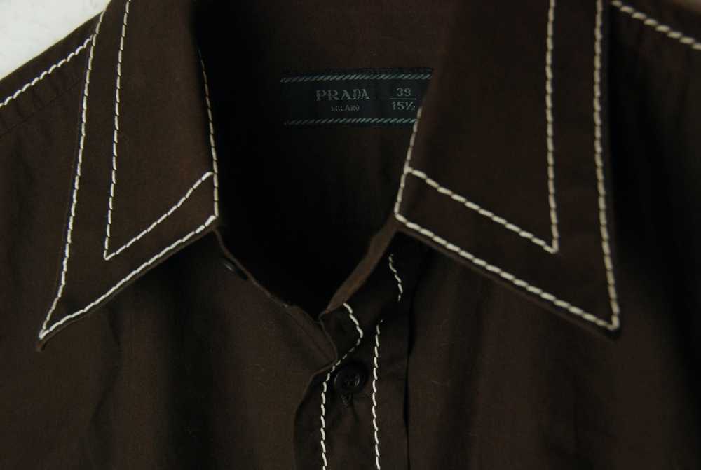 Prada Chocolate brown shirt with white stitches r… - image 5