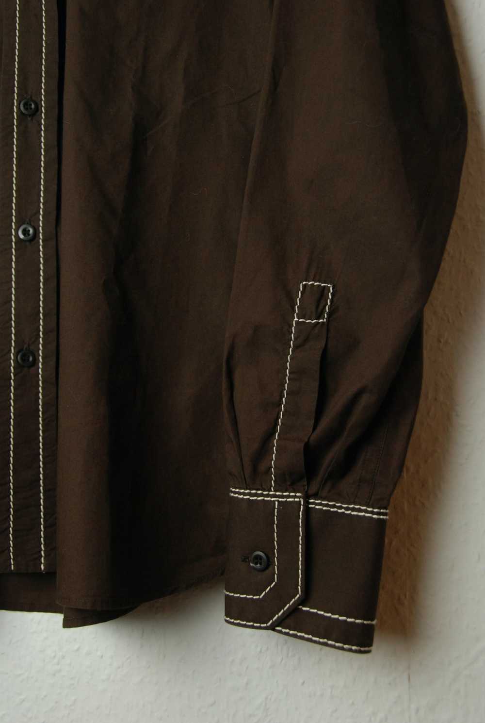 Prada Chocolate brown shirt with white stitches r… - image 6