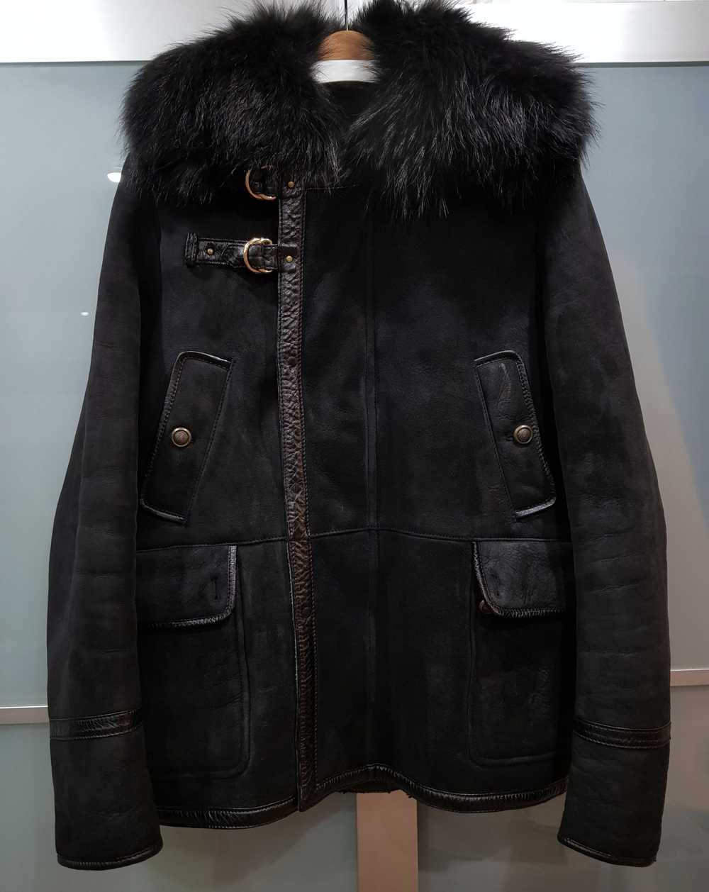 Gucci $8k Fur Collar Shearling Leather Jacket - G… - image 1