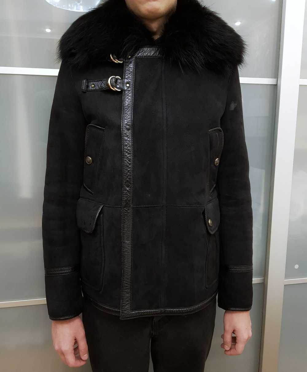 Gucci $8k Fur Collar Shearling Leather Jacket - G… - image 2
