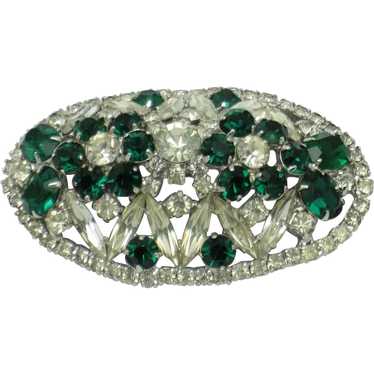 1950s Emerald Green and Ice Oval Shaped Brooch Pin - image 1