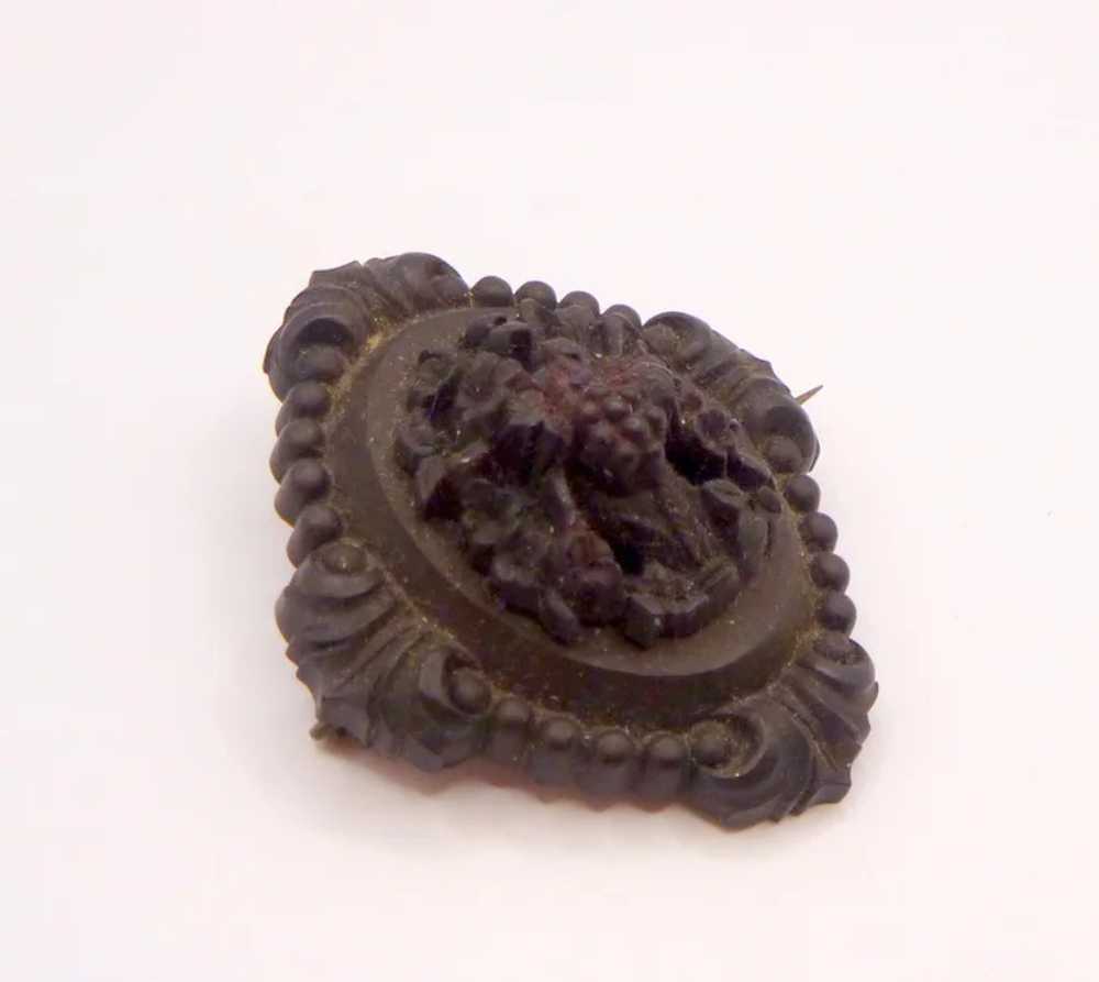 Antique Victorian Gutta Percha Mourning Brooch - image 2