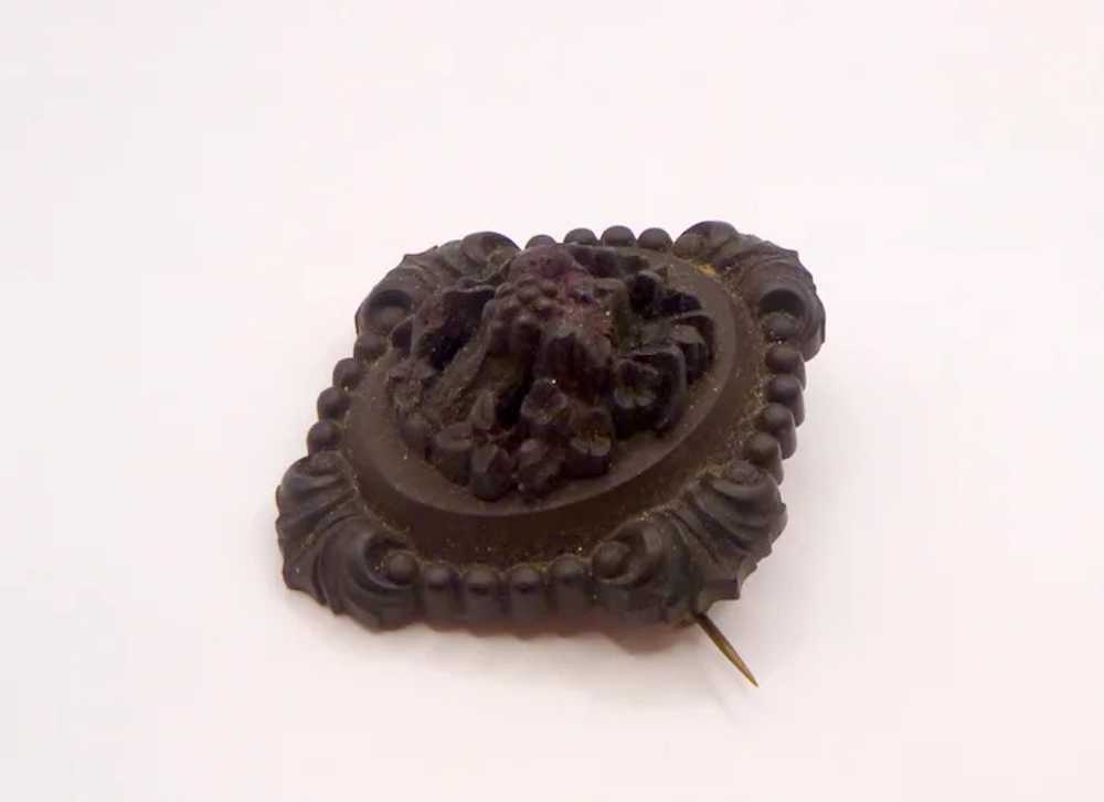 Antique Victorian Gutta Percha Mourning Brooch - image 3