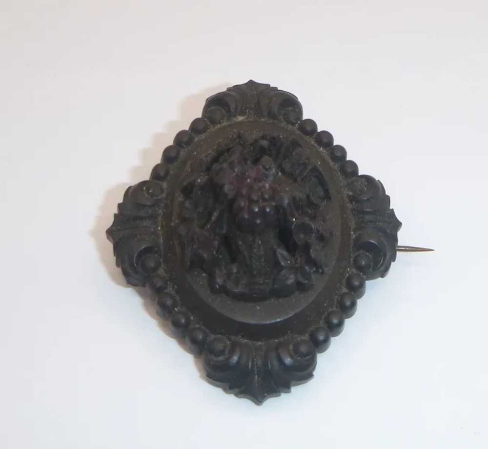 Antique Victorian Gutta Percha Mourning Brooch - image 6