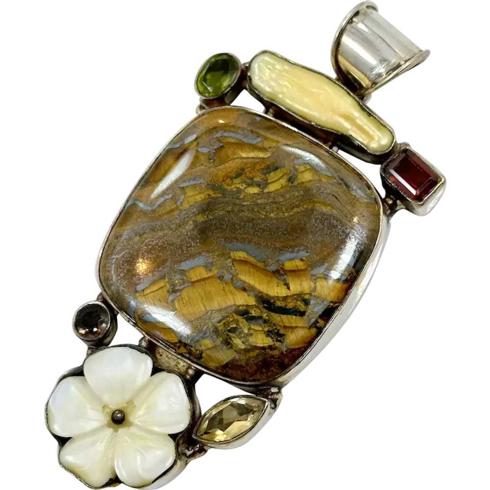 Tiger Eye Pendant, Citrine, Garnet, Quartz, Sterl… - image 1