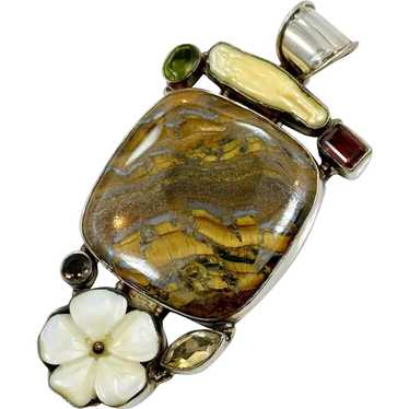 Tiger Eye Pendant, Citrine, Garnet, Quartz, Sterl… - image 1