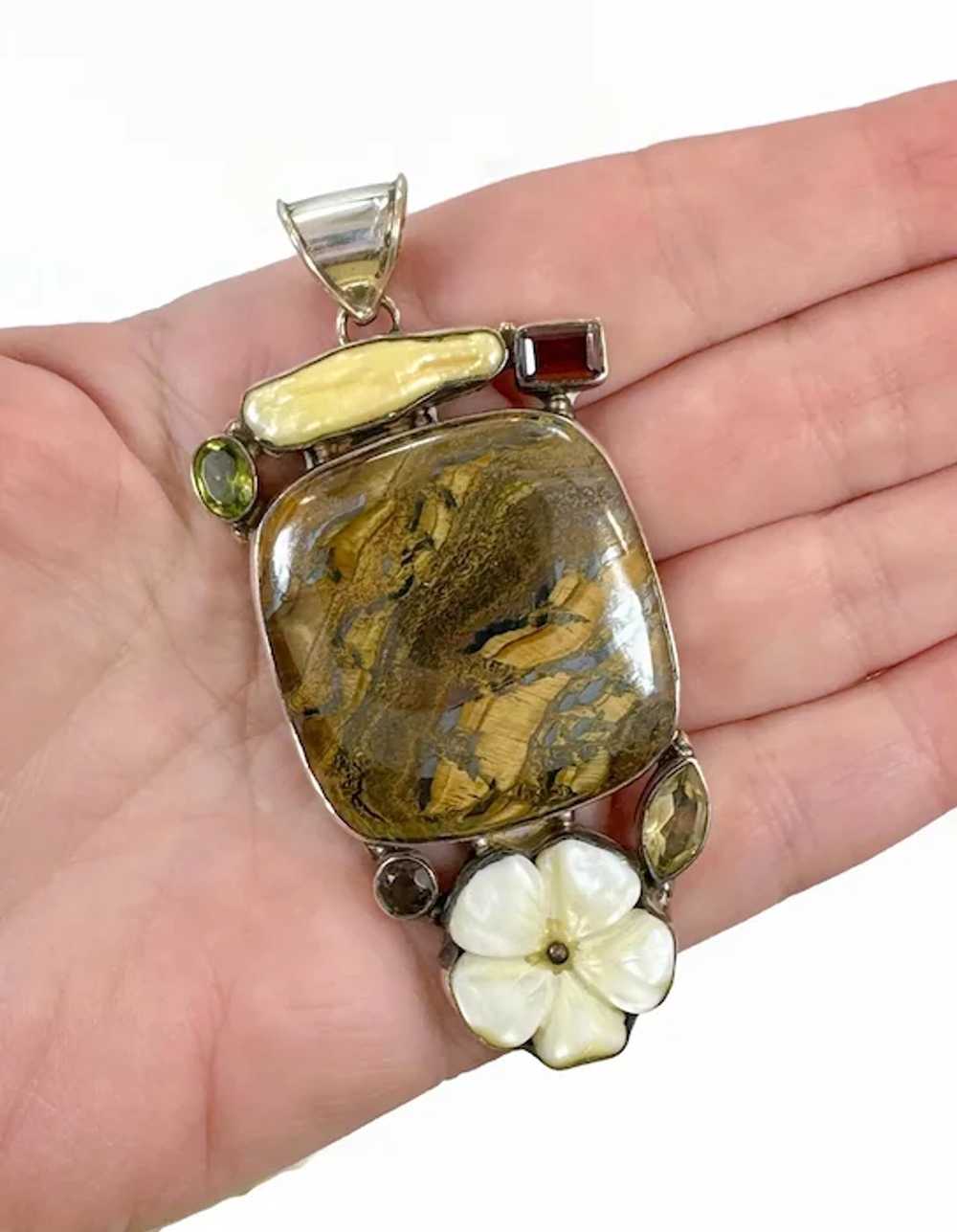 Tiger Eye Pendant, Citrine, Garnet, Quartz, Sterl… - image 2