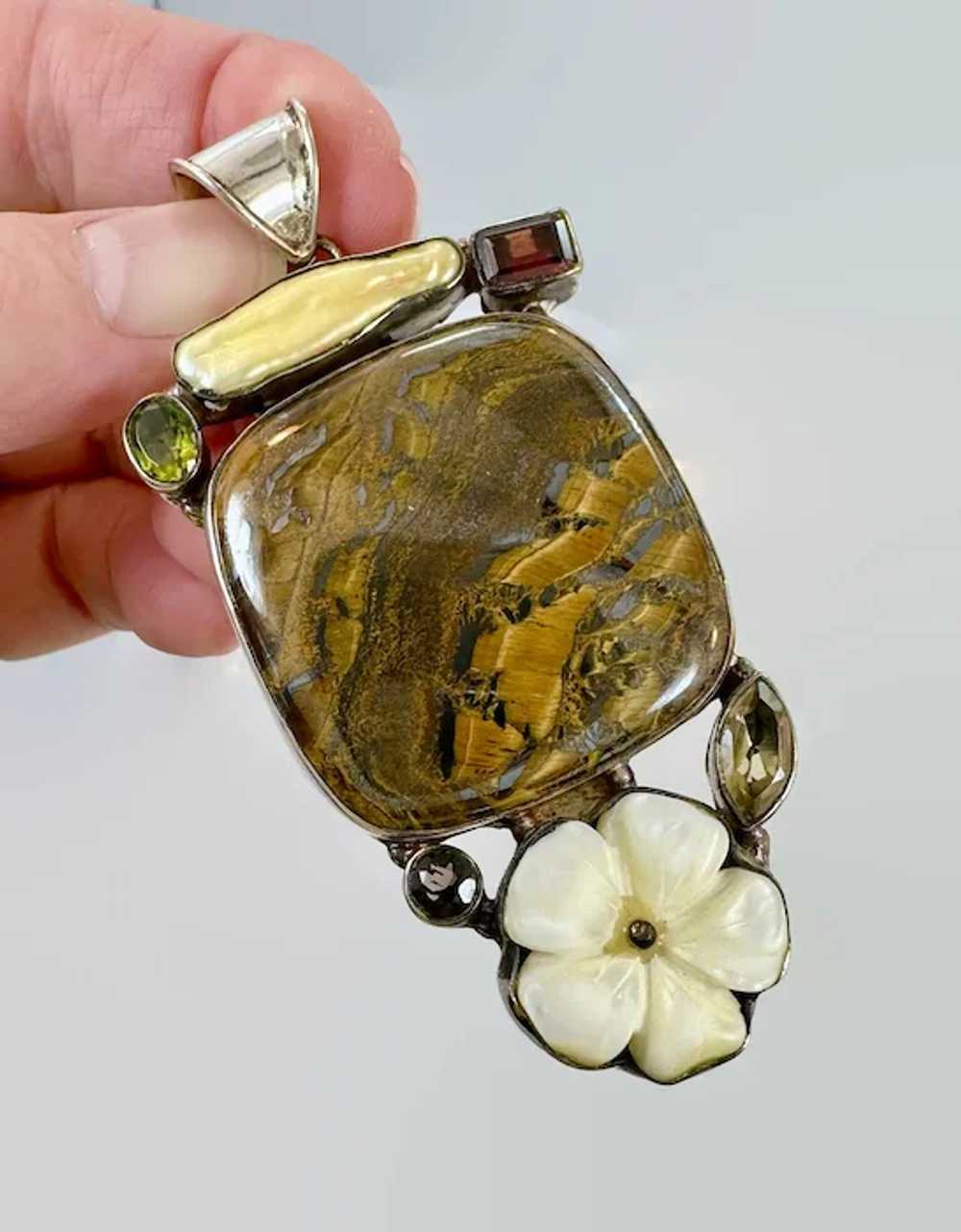 Tiger Eye Pendant, Citrine, Garnet, Quartz, Sterl… - image 3