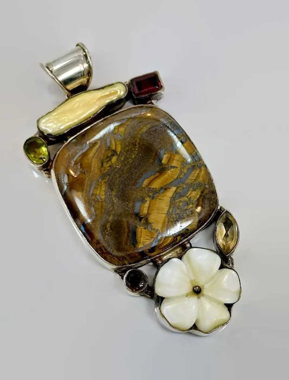 Tiger Eye Pendant, Citrine, Garnet, Quartz, Sterl… - image 4