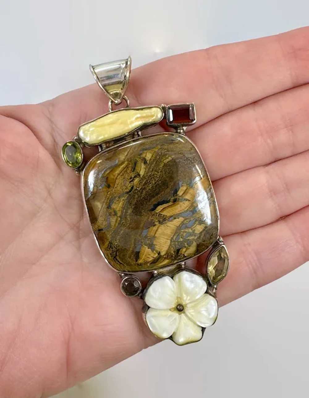 Tiger Eye Pendant, Citrine, Garnet, Quartz, Sterl… - image 6