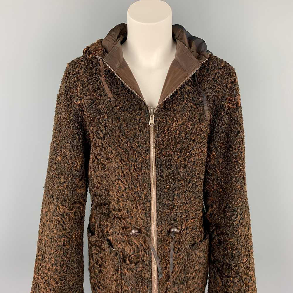 Vintage Brown Stripe Astrakhan Fur Reversible Hoo… - image 2