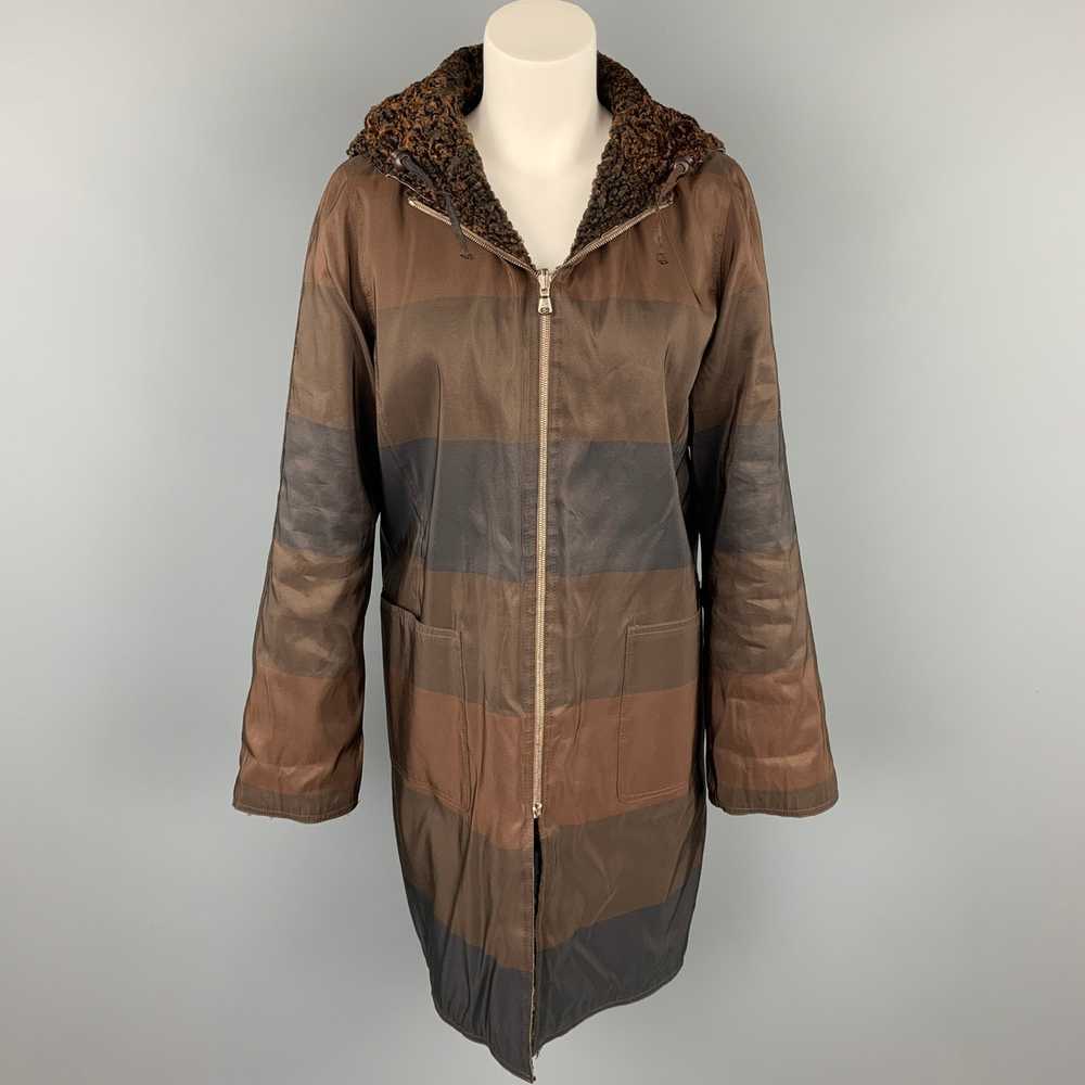 Vintage Brown Stripe Astrakhan Fur Reversible Hoo… - image 5