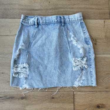 Distressed Denim Distressed Denim Mini Skirt by "O