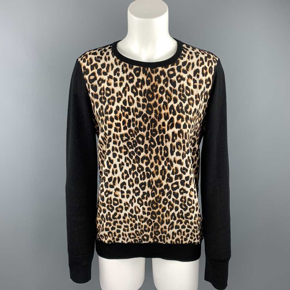 Equipment Black & Tan Leopard Wool Silk Pullover - image 1