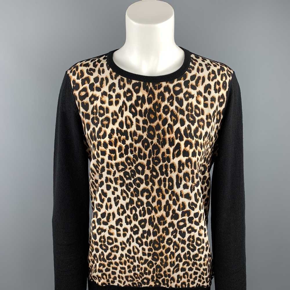 Equipment Black & Tan Leopard Wool Silk Pullover - image 2