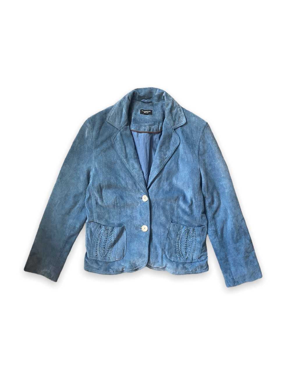 Vintage Tosca Blu blue 100% leather suede jacket … - image 5