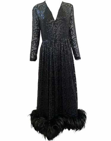Bill Blass Attribution 70s Black Sequin Gown With 