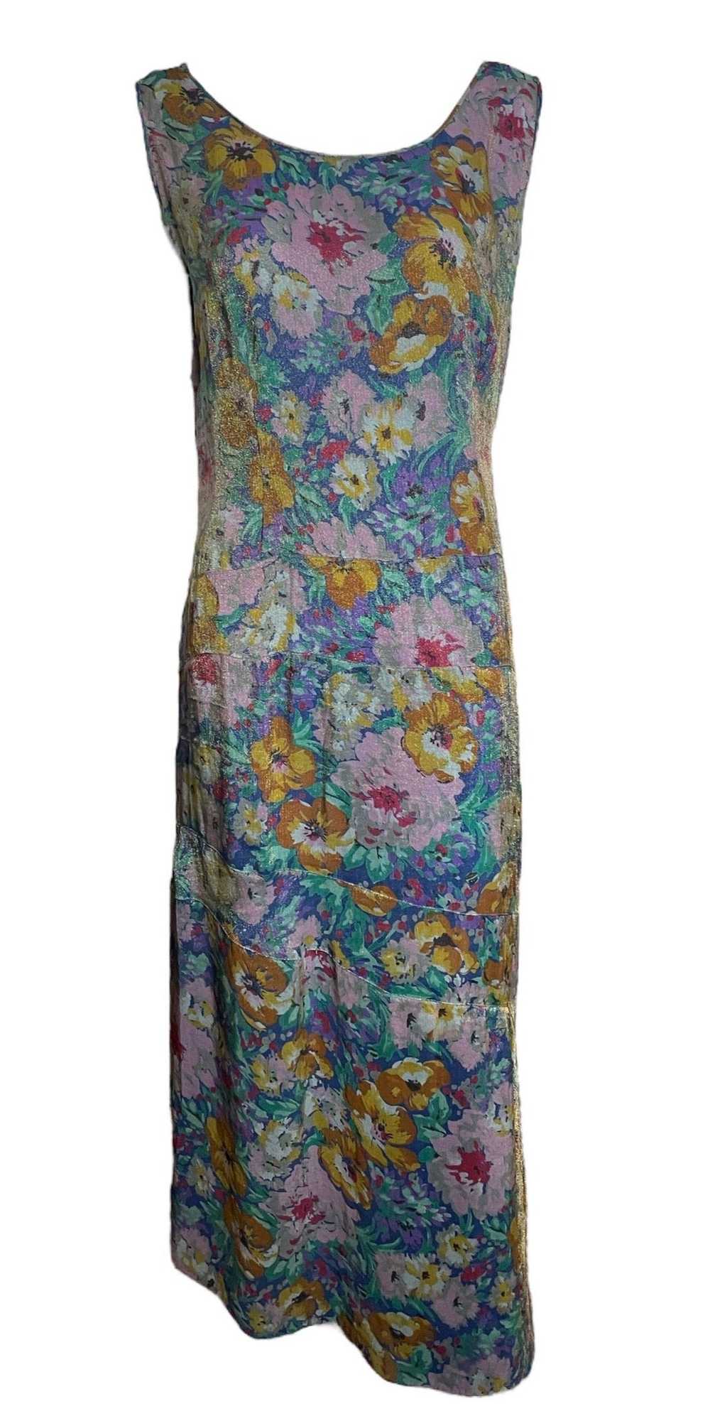 Late 20s/ Early 30s Floral Lame Bias Cut Dress - Gem