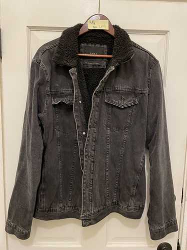 Zara Zara Men Black Fur Lined Denim Trucker Jacket - image 1