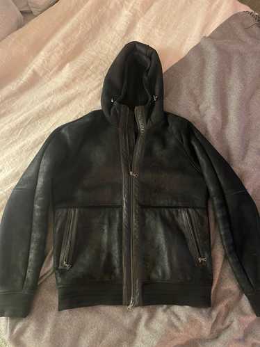 Vince Black Authentic Shearling Leather Hooded Jac