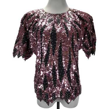 Vintage 80's Pink Sequin Pullover Top Size M/L Sh… - image 1