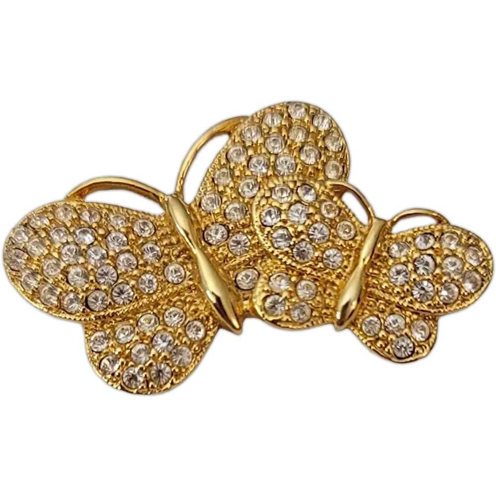 Napier Gold-Tone Clear Rhinestone Twin Butterflie… - image 1