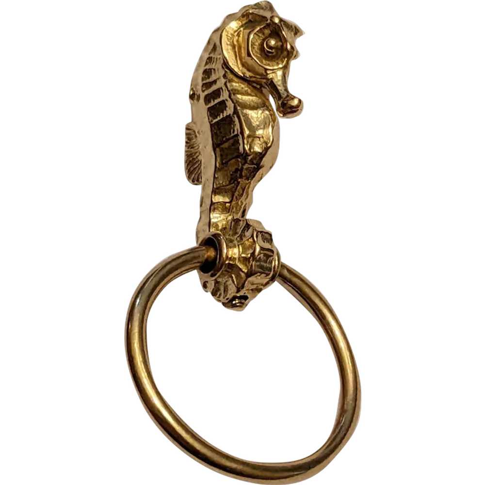 Vintage 18kt Yellow Gold Seahorse Keychain - image 1