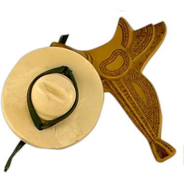 Early Plastic Western Saddle and Cowboy Hat Pin f… - image 1