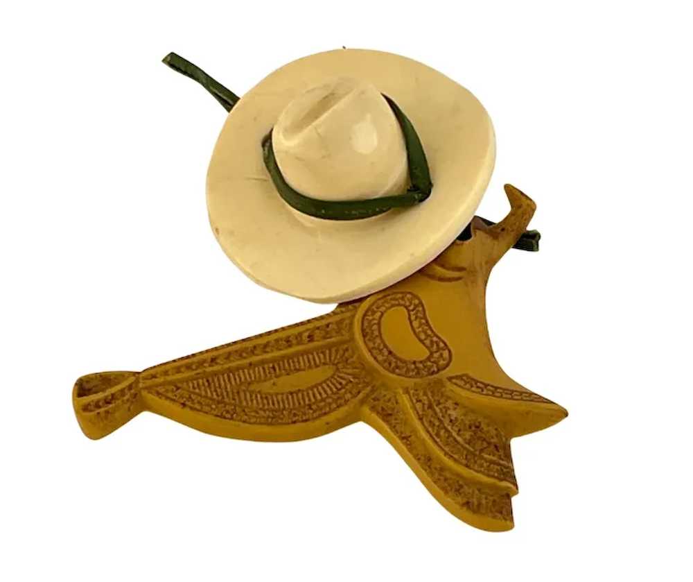 Early Plastic Western Saddle and Cowboy Hat Pin f… - image 2