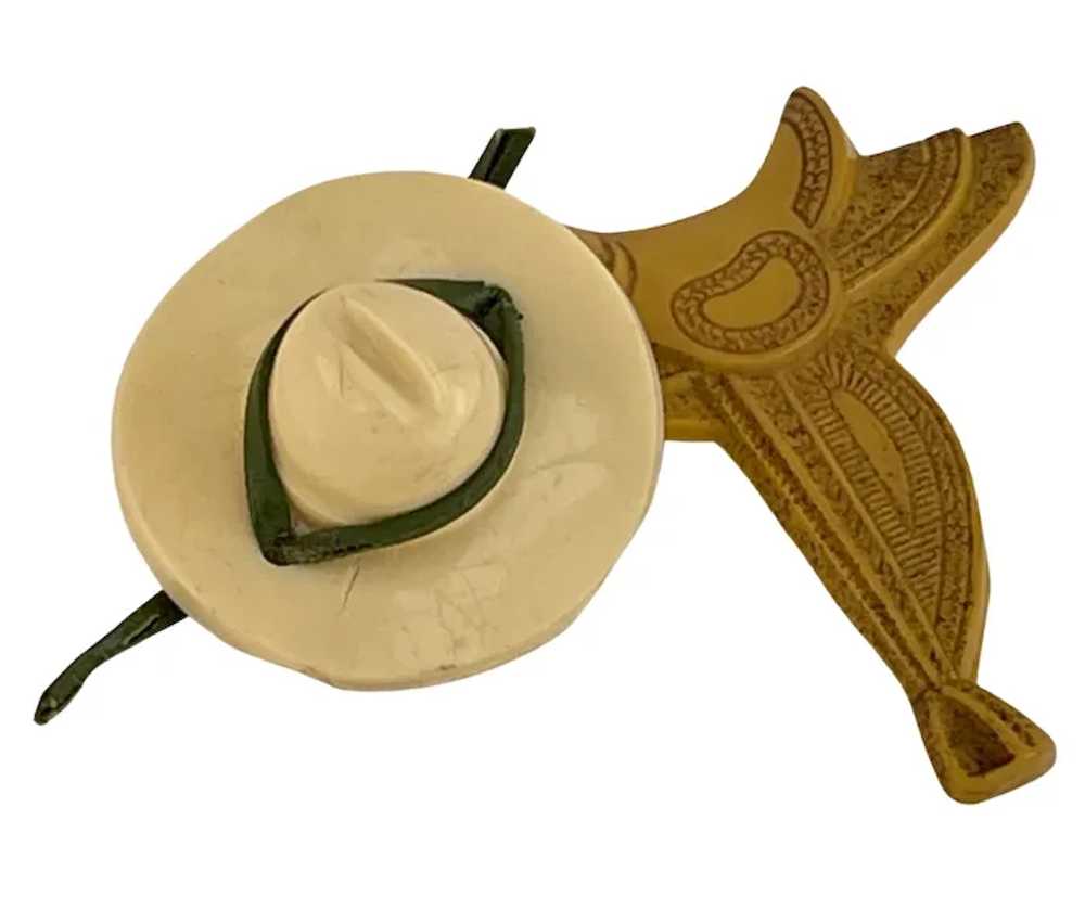 Early Plastic Western Saddle and Cowboy Hat Pin f… - image 4