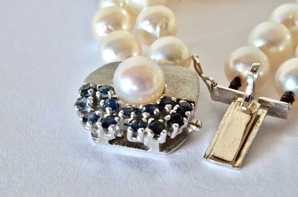 Vintage cultured pearl necklace/18k gold  sapphir… - image 11