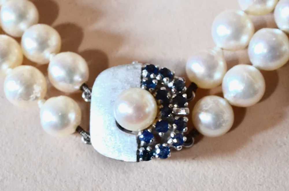 Vintage cultured pearl necklace/18k gold  sapphir… - image 12