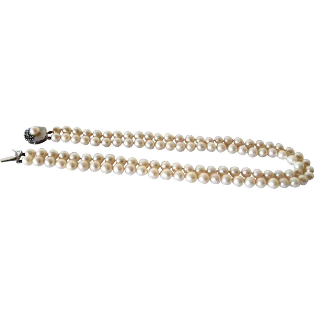 Vintage cultured pearl necklace/18k gold  sapphir… - image 2