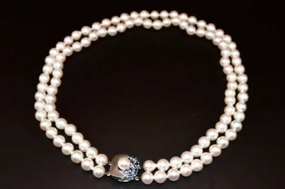Vintage cultured pearl necklace/18k gold  sapphir… - image 3