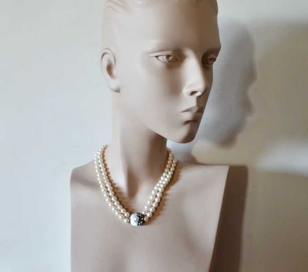 Vintage cultured pearl necklace/18k gold  sapphir… - image 4
