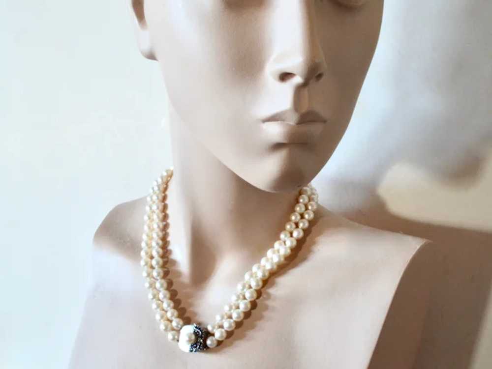 Vintage cultured pearl necklace/18k gold  sapphir… - image 5