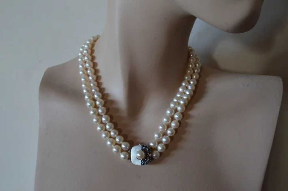 Vintage cultured pearl necklace/18k gold  sapphir… - image 6