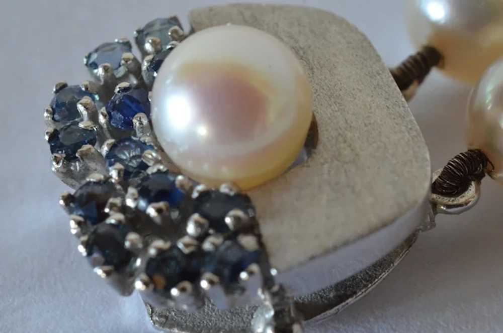 Vintage cultured pearl necklace/18k gold  sapphir… - image 7