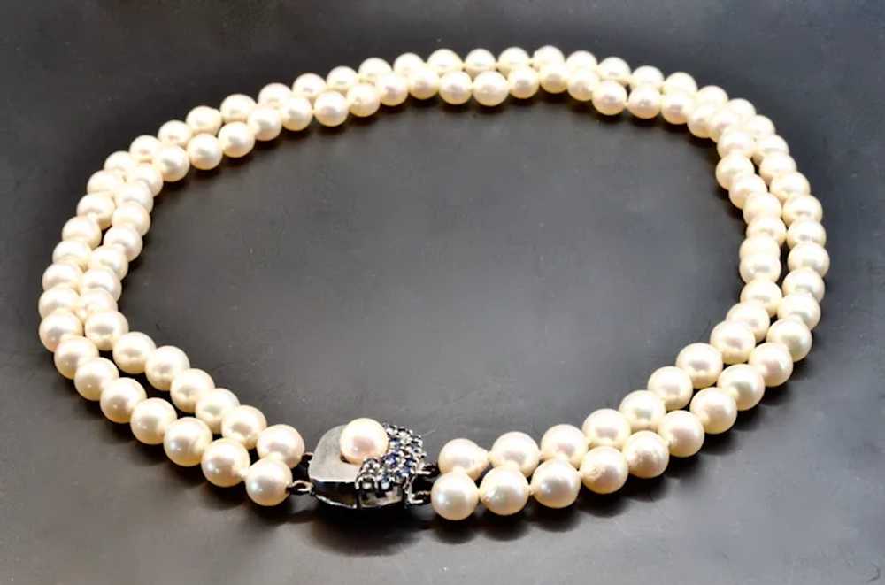 Vintage cultured pearl necklace/18k gold  sapphir… - image 9