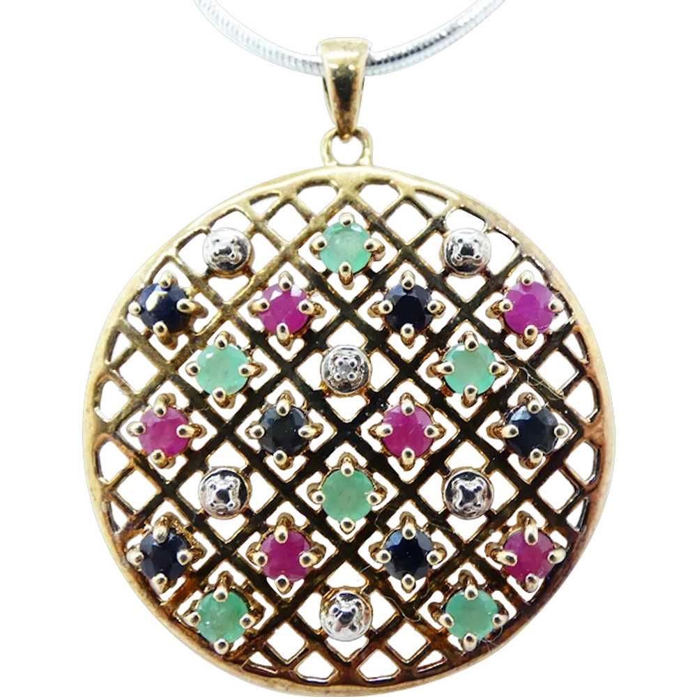 Gold Vermeil Sapphire Ruby and Emerald Pendant - image 1