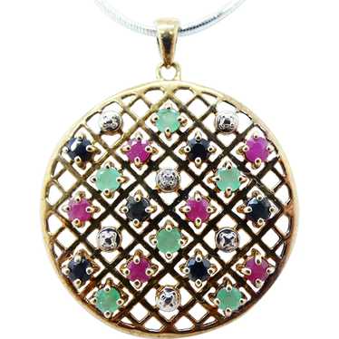 Gold Vermeil Sapphire Ruby and Emerald Pendant - image 1