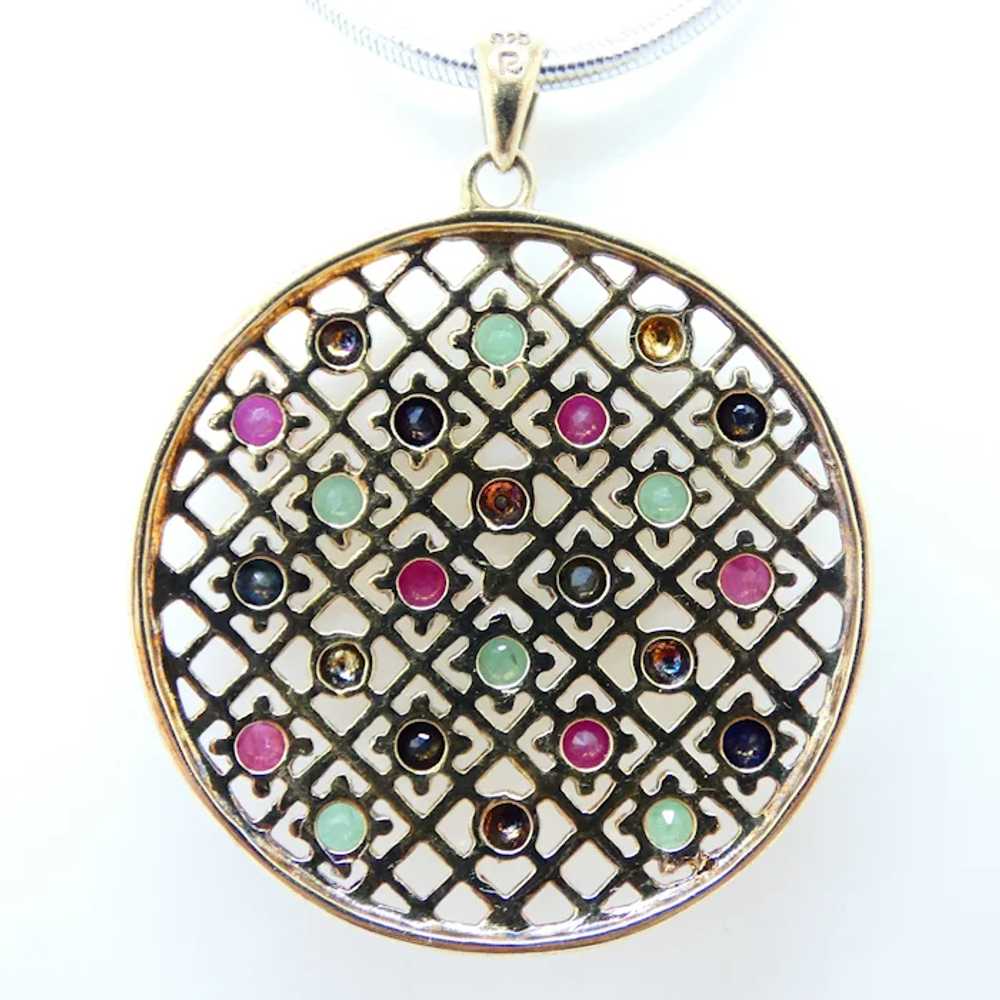 Gold Vermeil Sapphire Ruby and Emerald Pendant - image 2