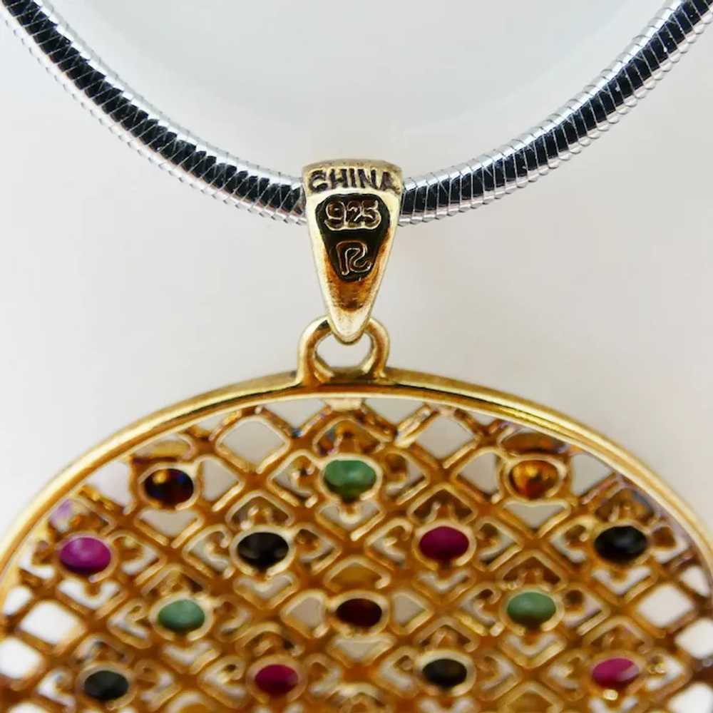 Gold Vermeil Sapphire Ruby and Emerald Pendant - image 3