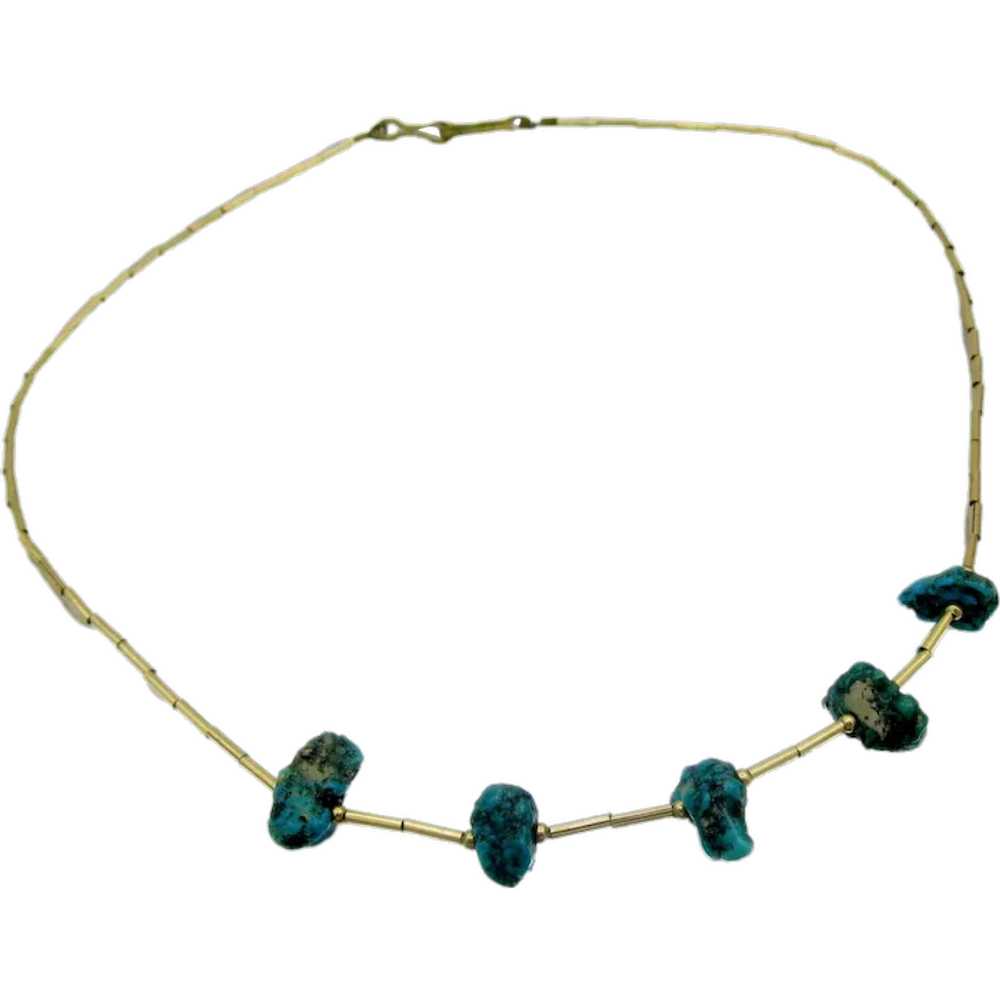 Vintage Gold Filled Tube Bead Turquoise Necklace - image 1