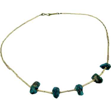 Vintage Gold Filled Tube Bead Turquoise Necklace - image 1