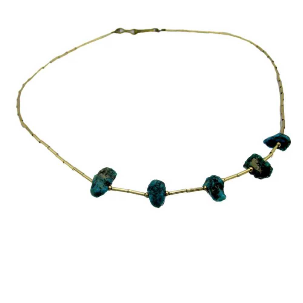 Vintage Gold Filled Tube Bead Turquoise Necklace - image 3