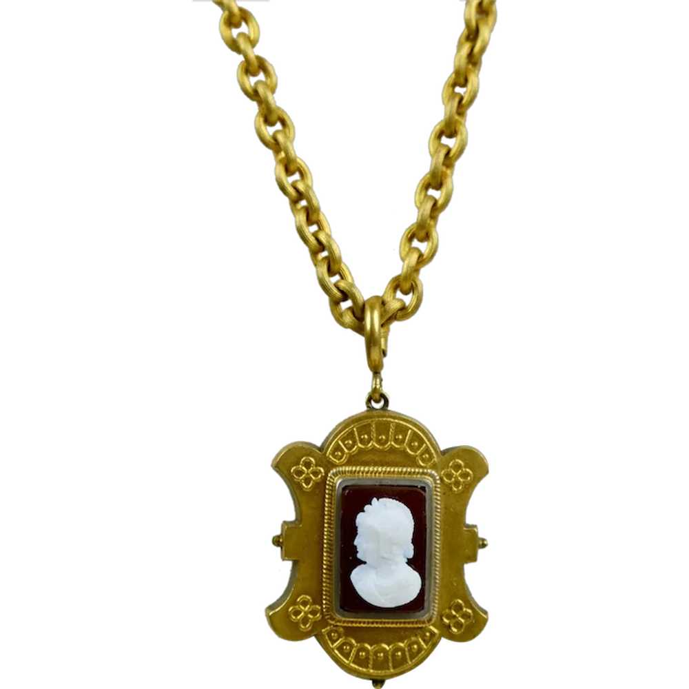 Victorian Etruscan Revival Locket Necklace Thick … - image 1